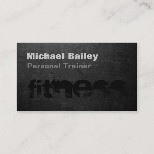Attractive Black Gray Chalkboard Personal Trainer Business Card (Front)