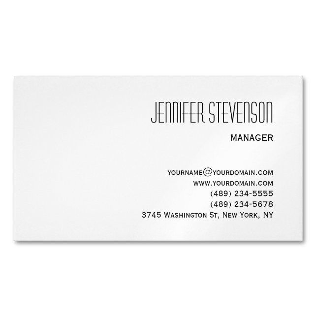 Attractive Black White Modern Minimalist Plain Business Card Magnet (Front)