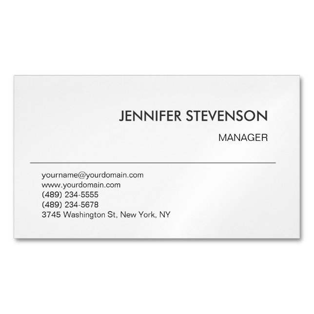Attractive Black White Modern Minimalist Plain Business Card Magnet (Front)