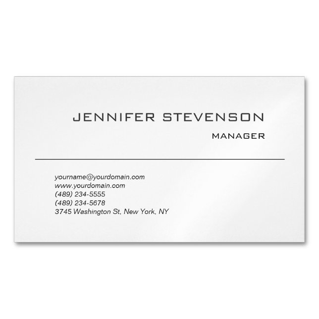 Attractive Black White Modern Minimalist Plain Business Card Magnet (Front)