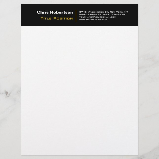 Attractive Black Yellow White Modern Letterhead (Front)