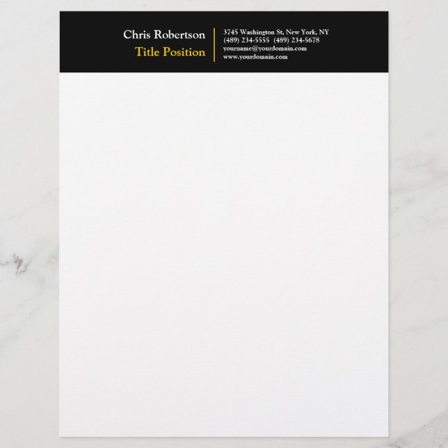 Attractive Black Yellow White Modern Minimalist Letterhead (Front)