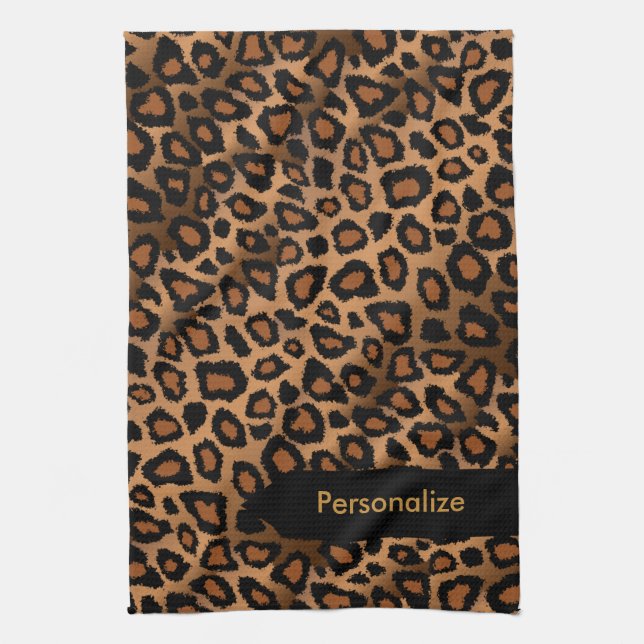 Attractive Brown Leopard Animal Print Kitchen Towel (Vertical)