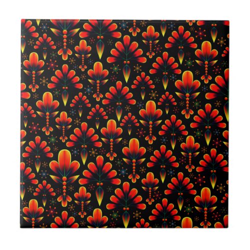 Attractive Busy Orange Pattern  Ceramic Tile