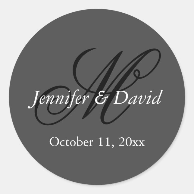 Attractive Calligraphy Monogram Wedding  Classic Round Sticker (Front)