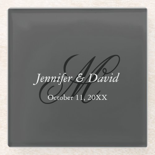 Attractive Calligraphy Monogram Wedding Glass Coaster