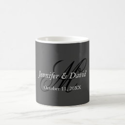Attractive Calligraphy Monogram Wedding Grey Coffee Mug