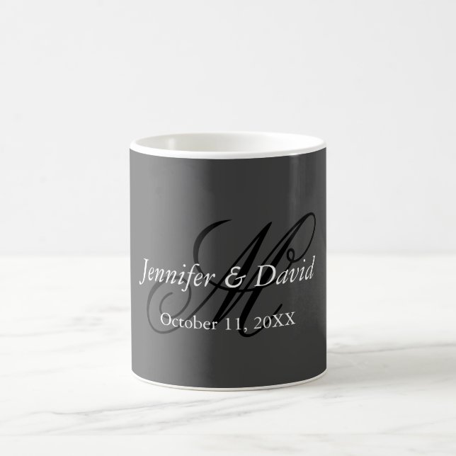 Attractive Calligraphy Monogram Wedding Grey Coffee Mug (Center)