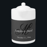 Attractive Calligraphy Monogram Wedding  Teapot<br><div class="desc">You can easily change the fonts and colors. You can also add your logo and the background image as you like.</div>