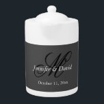 Attractive Calligraphy Monogram Wedding Teapot<br><div class="desc">You can easily change the fonts and colors. You can also add your logo and the background image as you like.</div>