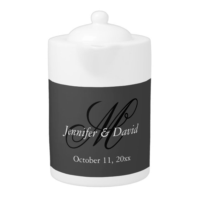 Attractive Calligraphy Monogram Wedding  Teapot (Front)