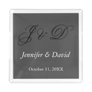 Attractive Calligraphy Script Monogram Wedding Acrylic Tray