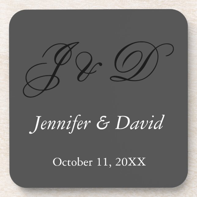 Attractive Calligraphy Script Monogram Wedding Beverage Coaster (Front)