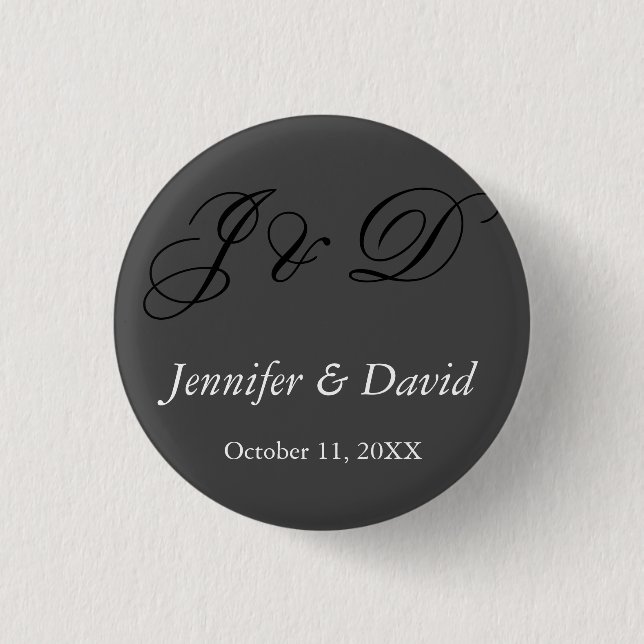 Attractive Calligraphy Script Monogram Wedding Button (Front)