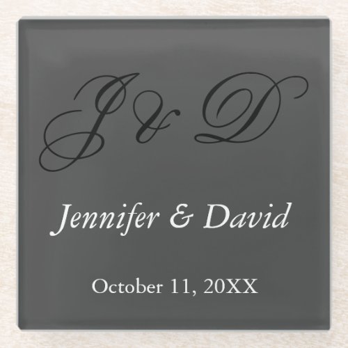 Attractive Calligraphy Script Monogram Wedding Glass Coaster