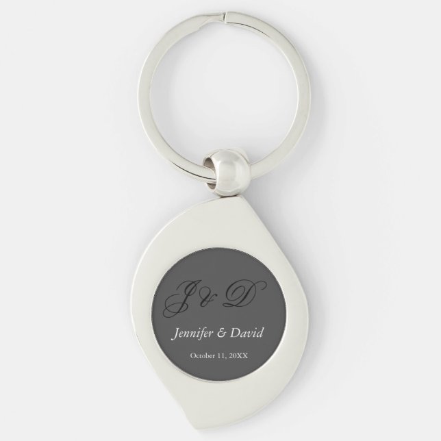 Attractive Calligraphy Script Monogram Wedding Keychain (Front)