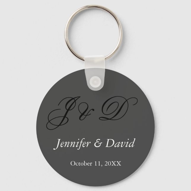 Attractive Calligraphy Script Monogram Wedding Keychain (Front)