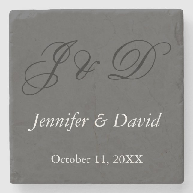 Attractive Calligraphy Script Monogram Wedding Stone Coaster (Front)