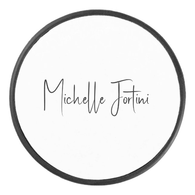 Attractive Calligraphy White Modern Minimalist Hockey Puck (Front)