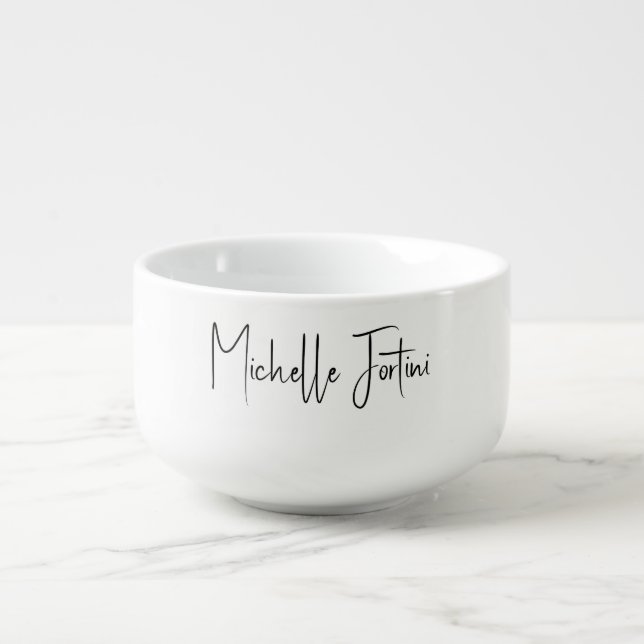 Attractive Calligraphy White Modern Minimalist Soup Mug (Front)
