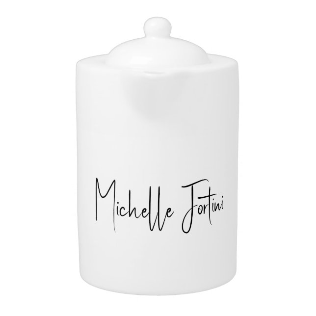 Attractive Calligraphy White Modern Minimalist Teapot (Front)