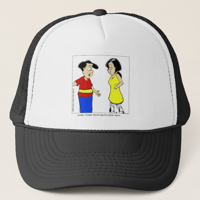 Attractive Calves? Funny Cartoon Tees & Gifts Trucker Hat (Front)