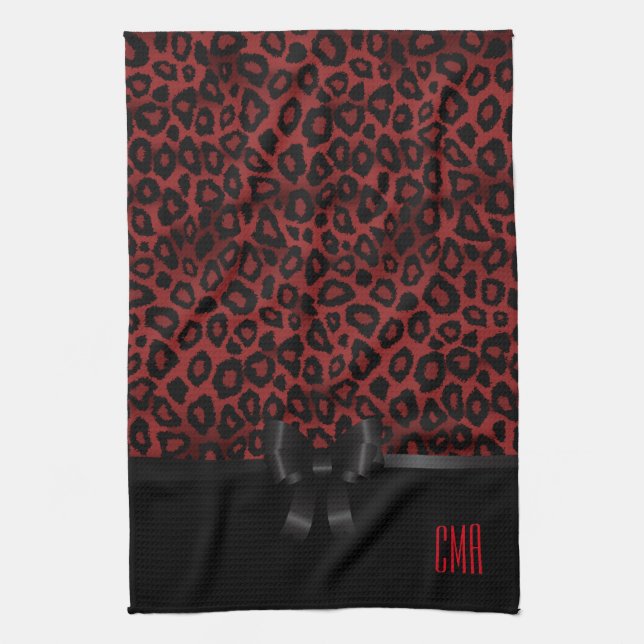 Attractive Dark Red Leopard Animal | Monogram Towel (Vertical)