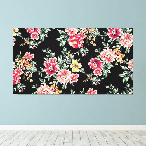Attractive Floral Pattern on Black Background  Canvas Print