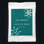 Attractive Forces in Teal Drink Mix<br><div class="desc">Give your guests a tasty treat to take home at your science-themed wedding or special event with these drink mix pouches, featuring a white Planetary model of the atom in the upper right and a white caffeine molecule in the lower left corners on a rich teal background. Customize the greeting,...</div>