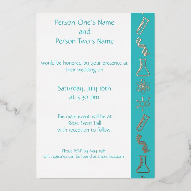 Attractive Forces in Turquoise Foil Invitation (Front)