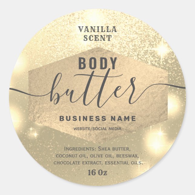 Attractive glittery script body butter label (Front)