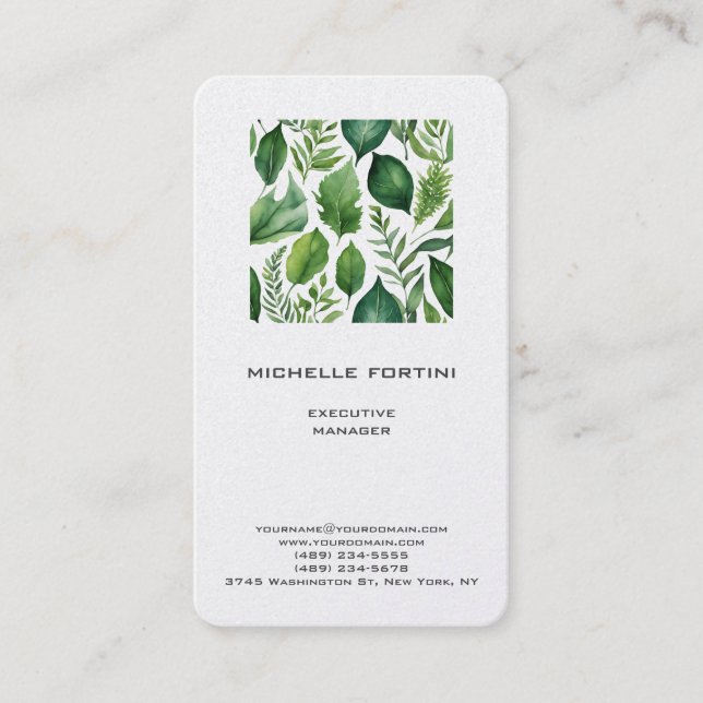 Attractive Greenery Modern Minimalist Chic Business Card (Front)