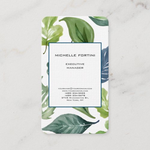 Attractive Greenery Modern Minimalist Chic Linen Business Card