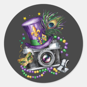 Attractive Mardi Gras Mix Photographer Costume Fes Classic Round Sticker