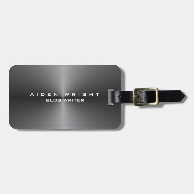 Attractive Metallic Grey Stylish Modern Minimalist Luggage Tag (Front Horizontal)