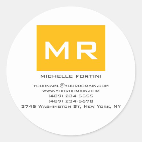 Attractive Modern Yellow White Monoggrammed Name Classic Round Sticker