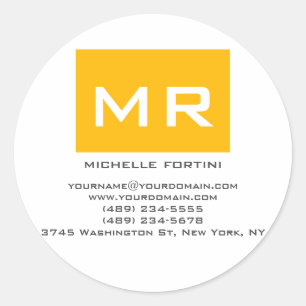 Attractive Modern Yellow White Monoggrammed Name Classic Round Sticker