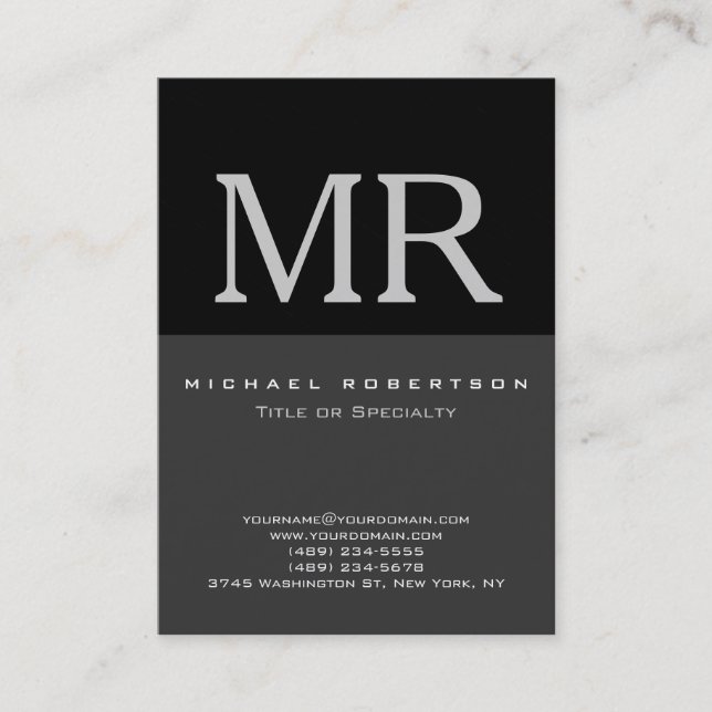 Attractive Monogram Black Gray Cool Business Card (Front)