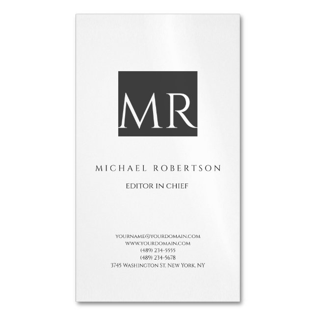 Attractive Monogram Black White Modern Business Card Magnet (Front Vertical)