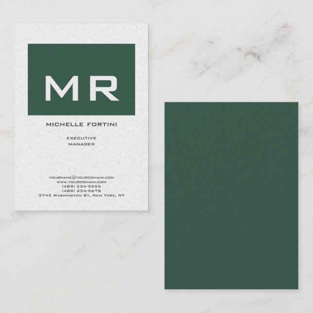 Attractive Monogram Green White Premium Pearl Business Card (Front/Back)