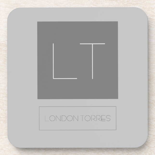 Attractive Monogram Grey Plain Beverage Coaster (Front)