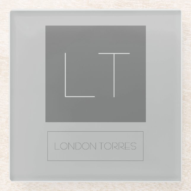 Attractive Monogram Grey Plain Glass Coaster (Front)