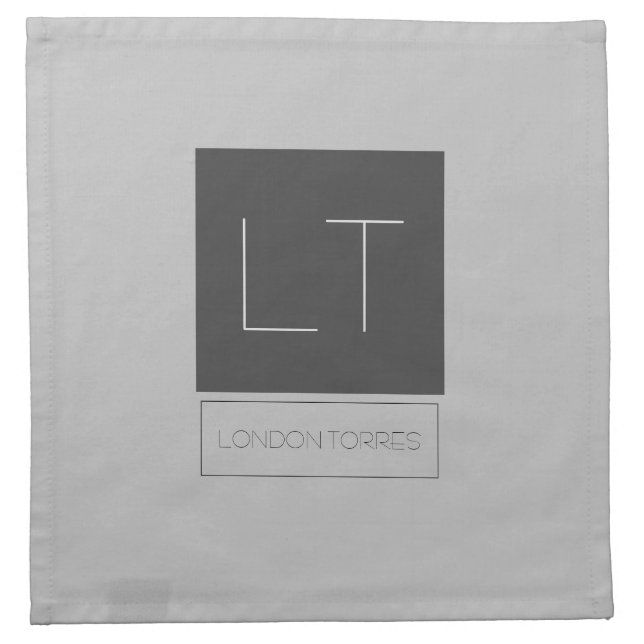 Attractive Monogram Grey Plain Name  Cloth Napkin (Front)