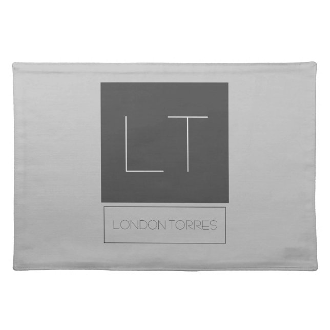 Attractive Monogram Grey Plain Name  Cloth Placemat (Front)