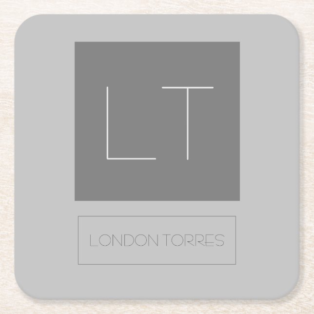 Attractive Monogram Grey Plain Square Paper Coaster (Front)