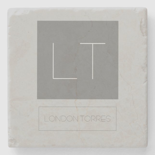 Attractive Monogram Grey Plain Stone Coaster (Front)