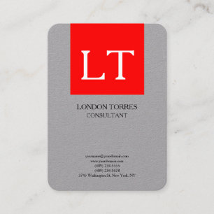 Attractive Monogram Grey Red White Plain Business Card