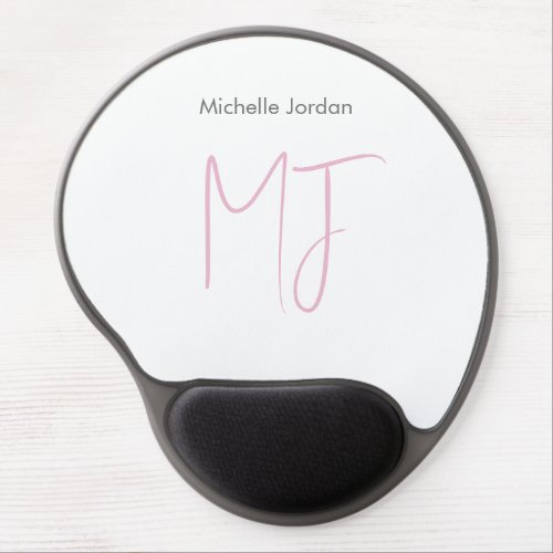 Attractive Monogram Pink White Modern Minimalist Gel Mouse Pad