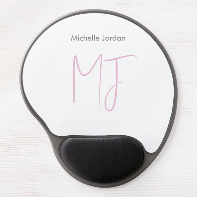 Attractive Monogram Pink White Modern Minimalist Gel Mouse Pad (Front)