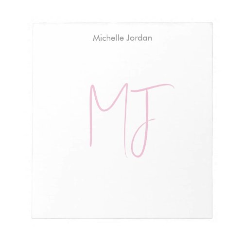 Attractive Monogram Pink White Modern Minimalist Notepad